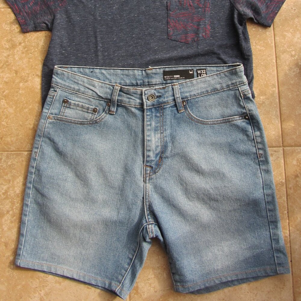 WESTY MFG CO. 9" Slim Fit Jean Shorts & Pocket Tee